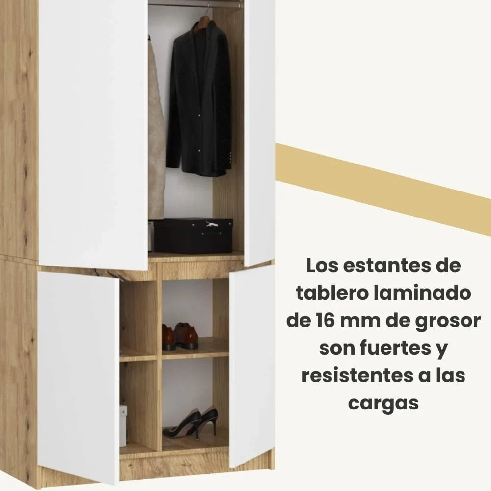 2026 Armario AKORD S90 Roble Artisan 90 cm 4 puertas frente en color Blanco 90x51x180 cm