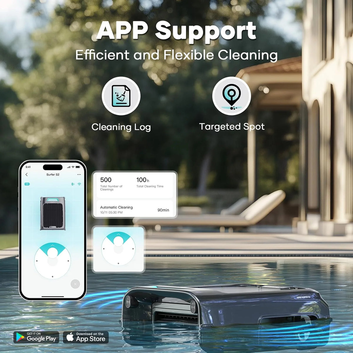 2026 Solar Pool Skimmer with App Support, 24/7 Cleaning, Dual Charging Modes, Smart Obstacle Avoidance, Ideal for All Swimming Pool Types