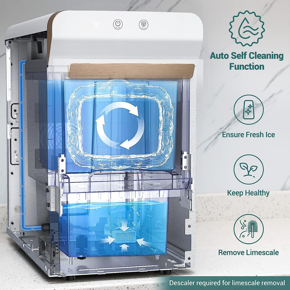 2026 V2.0 Countertop Nugget Ice Maker | Self Cleaning Pellet Ice Maker | Open and Pour Refill | Stainless Steel Housing |