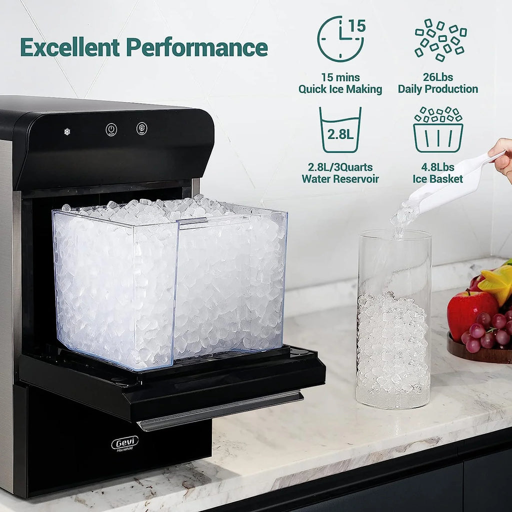2026 V2.0 Countertop Nugget Ice Maker | Self Cleaning Pellet Ice Maker | Open and Pour Refill | Stainless Steel Housing |