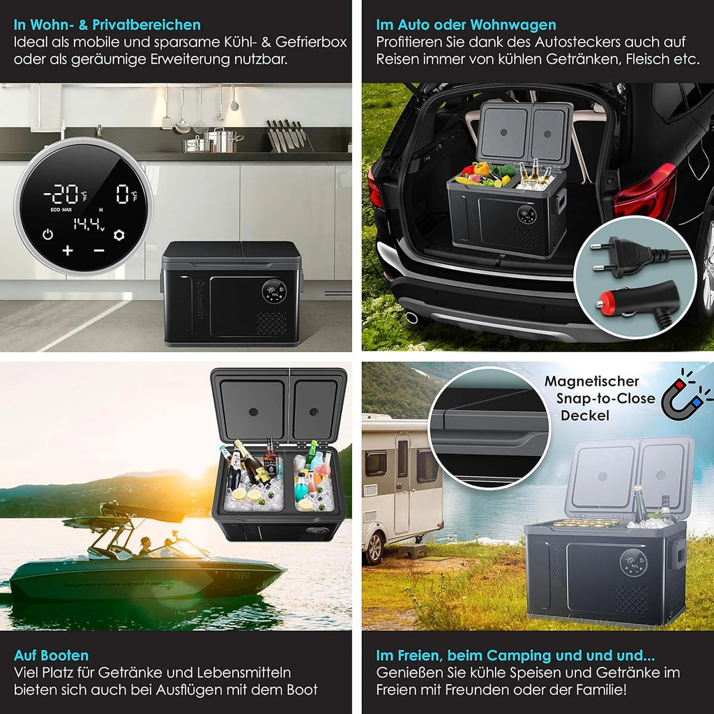 Nevera portátil KESSER 2026 con compresor, 2 en 1, doble zona de refrigeración y congelación, con congelador eléctrico, 2 acumuladores de frío y control táctil LED | Refrigerador con capacidad de enfriamiento hasta – 20 °C para camping, coche y