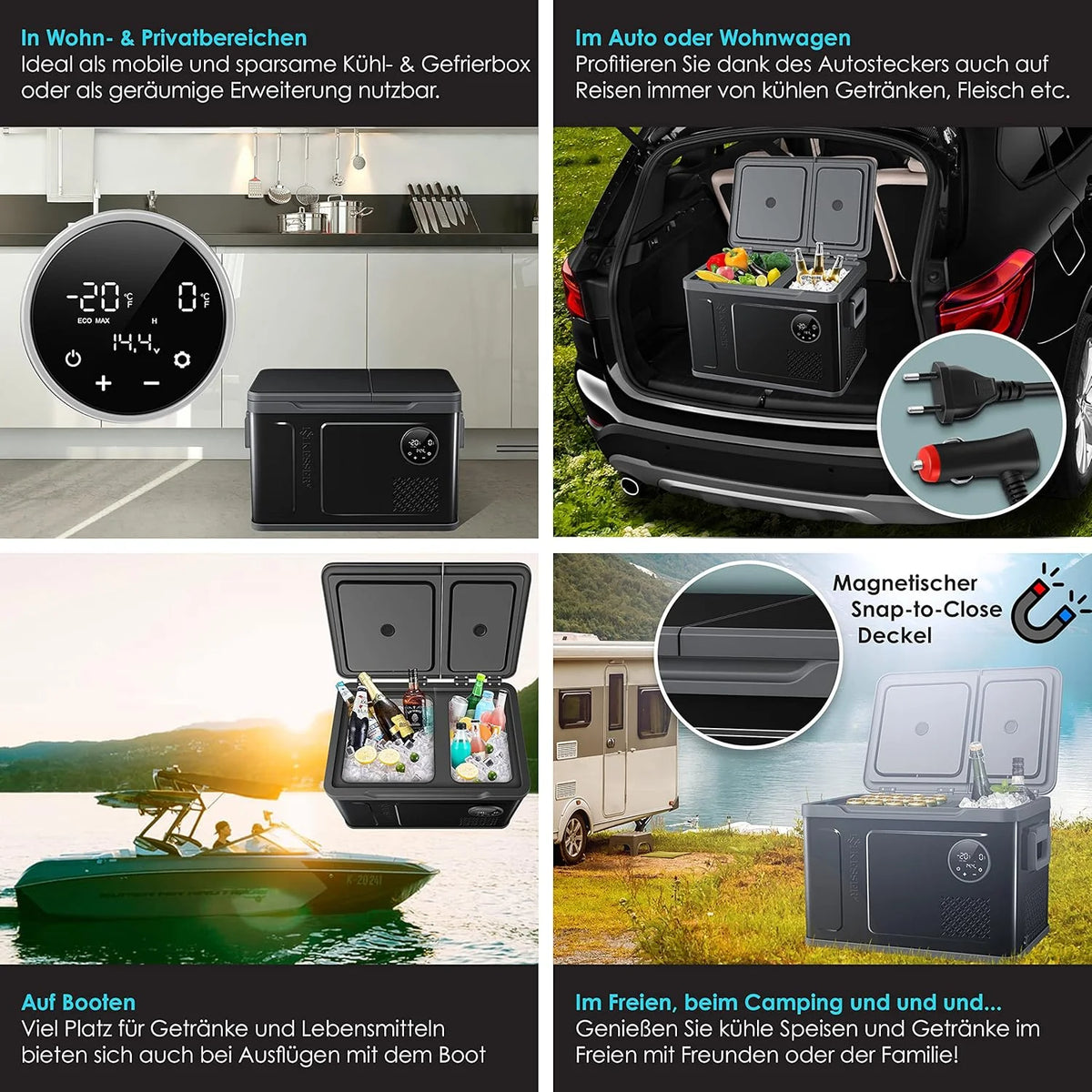 Nevera portátil KESSER 2026 con compresor, 2 en 1, doble zona de refrigeración y congelación, con congelador eléctrico, 2 acumuladores de frío y control táctil LED | Refrigerador con capacidad de enfriamiento hasta – 20 °C para camping, coche y