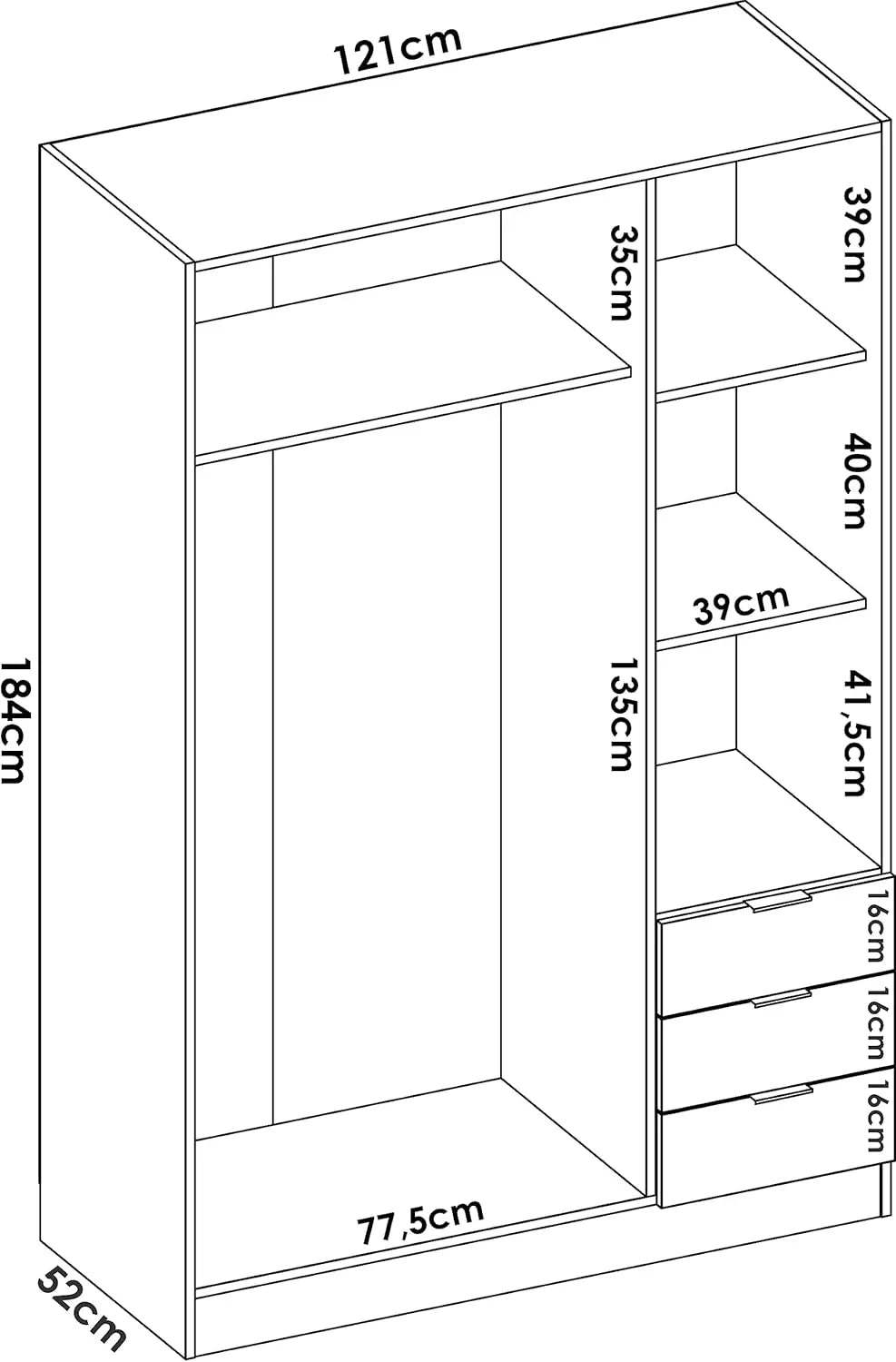 2026 DEKIT GRUPO RIMOBEL Armario Ropero 3 Puertas Y 3 Cajones – Blanco – 121X184X52 Cm