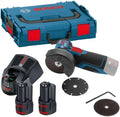 2026 Amoladora angular inalámbrica profesional de 12 V GWS 12V – 76 (incluye 2 baterías de 3,0 Ah, cargador rápido GAL 1230 CV, 1 disco multiusos de carburo, 2 discos de corte Expert para acero inoxidable, L – BOXX2)