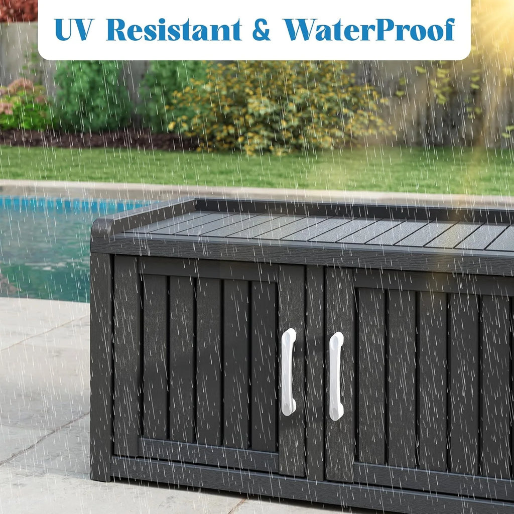 2026 KAMABOKO Outdoor Shoe Storage Cabinet, Waterproof UV-Resistant Entryway Storage Bench Indoor Outdoor with 2 Barn Doors, Adjustable Shelves for Entryway, Bedroom, Hallway,Living Room(Black)
