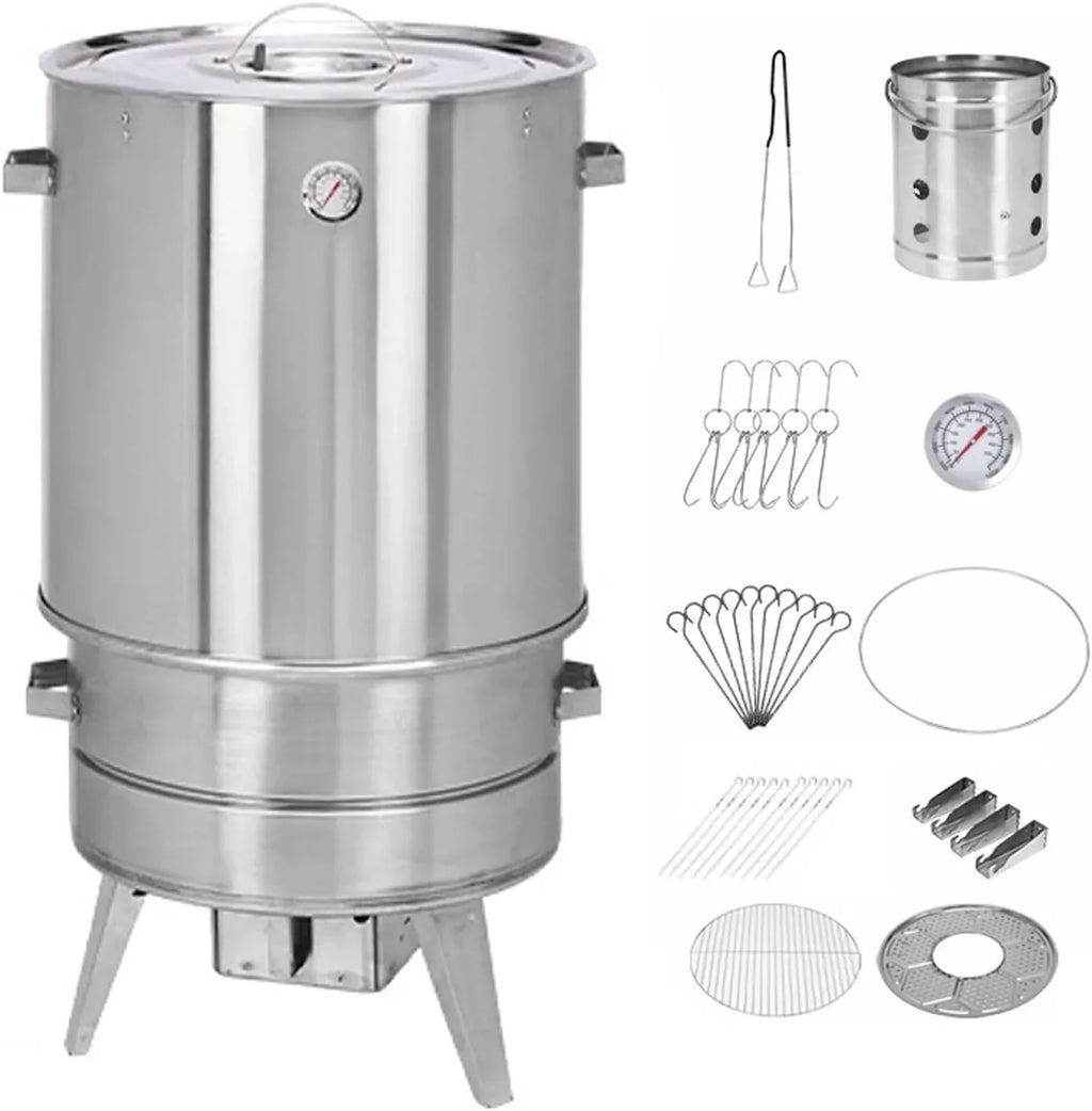 2026 Ahumador Barril Asador De Carne Material De Acero Inoxidable Asador De 360° Incluye Termómetro Y Recipiente para Cenizas 50 Cm De Diámetro Parrillero