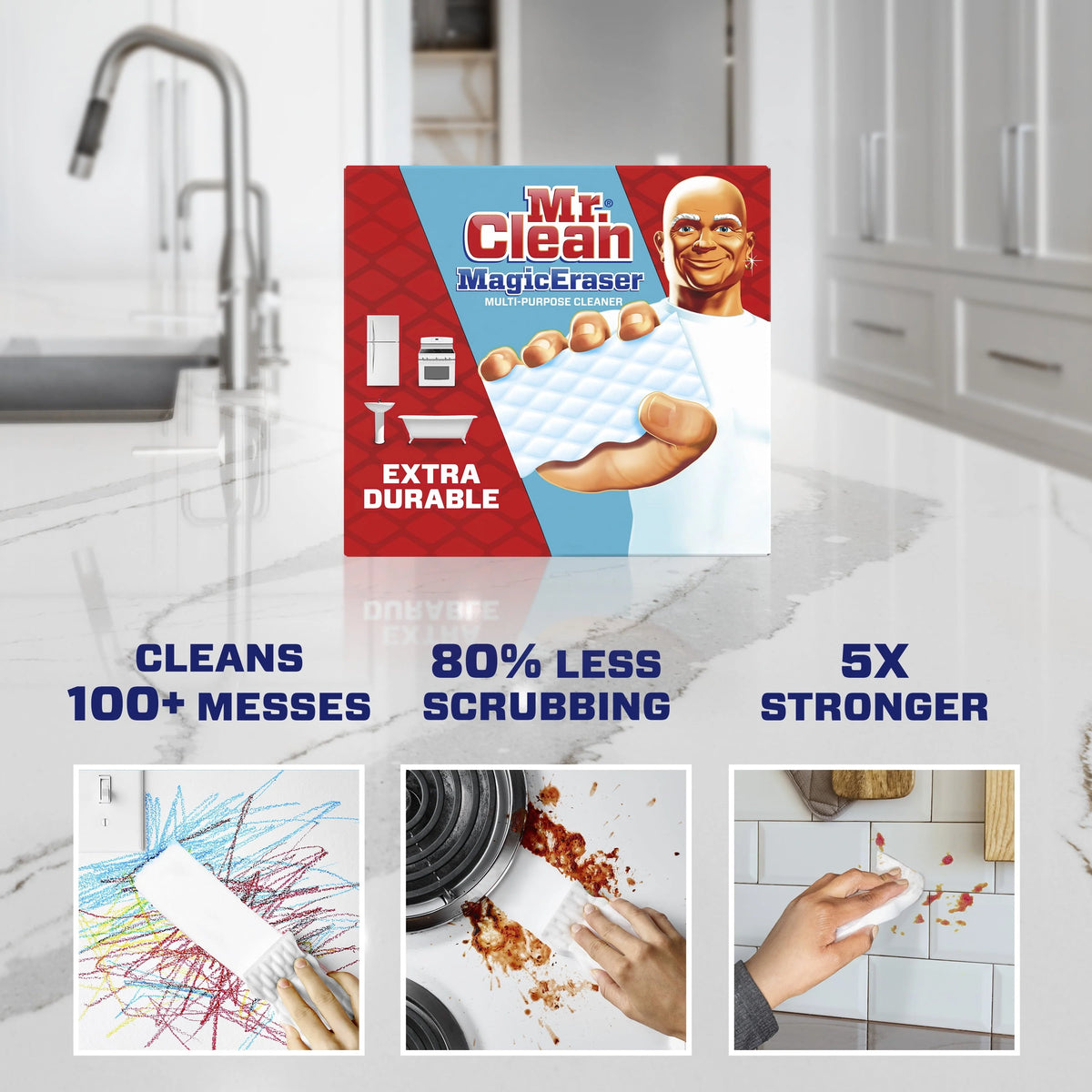 2026 Mr. Clean Magic Eraser Extra Durable, Cleaning Pad with Durafoam, 4 Ct