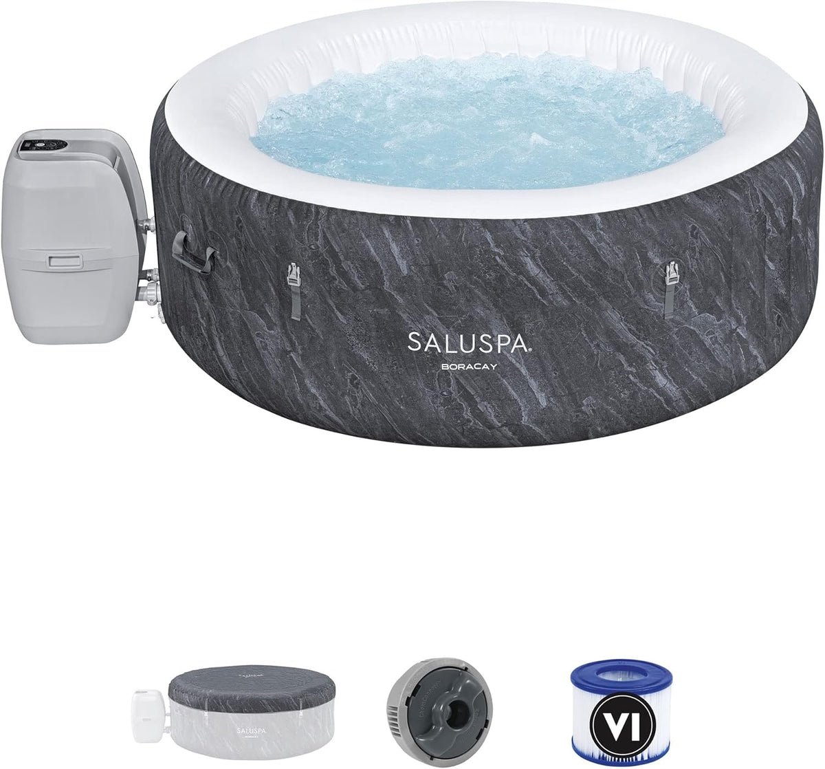 2026 Large Round 2 to 4 Person Inflatable Hot Tub Portable Outdoor Spa with 120 Airjets and Energysense Cover, Grey