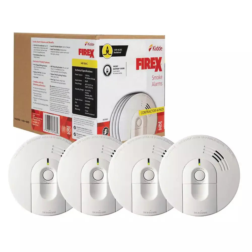 2026 i4618 4-Pack Hardwired Smoke Alarm with Ionization Sensor, 120V AC, 9V Battery Backup