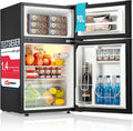 Mini refrigerador FOHERE 2026 con compartimento congelador, pequeño, 90 L, compartimento congelador de 26 L | Refrigerador de 64 L para dormitorios, termostato de 7 etapas, eficiencia energética, 43 dB con 2 puertas intercambiables, para residencias