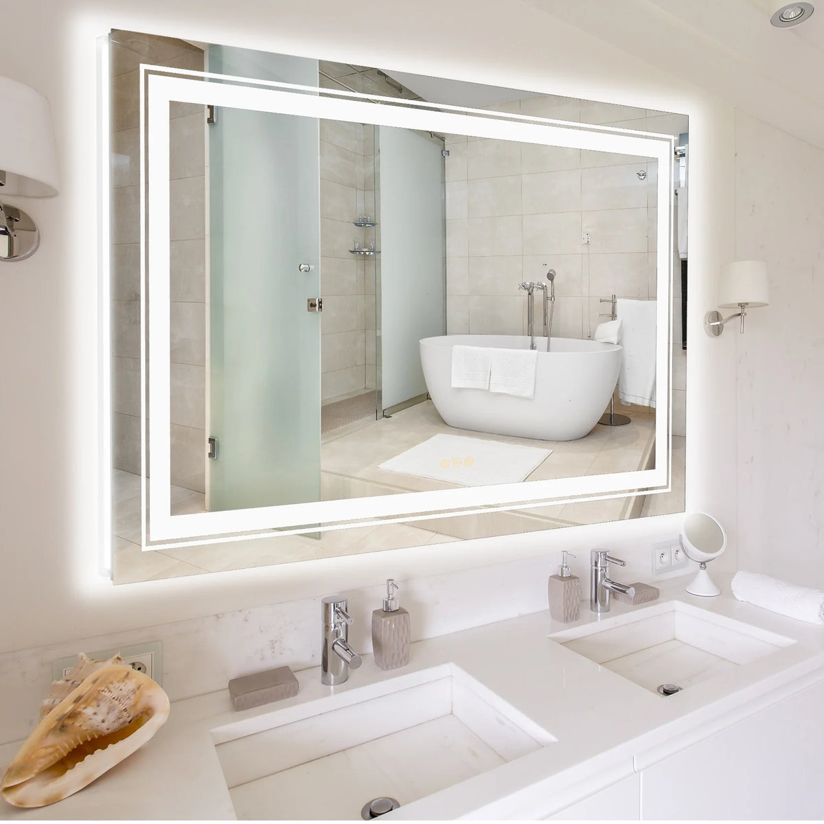 2026 Extra Large LED Lighted Bathroom Mirror, Anti-Fog Wall Mounted Vanity Mirror with 3 Colors