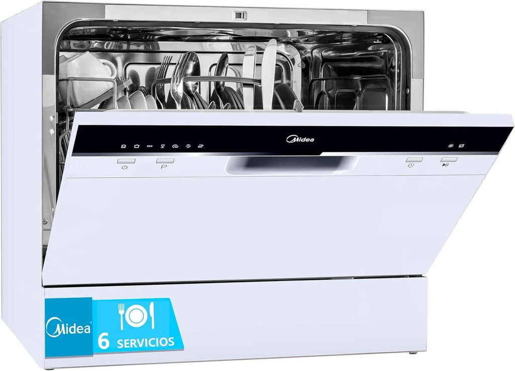 2026 Midea Lavavajillas Pequeño Blanco 55 cm para 6 servicios – Lavavajilla Compacto y Portatil sin Instalación – Lavaplatos con Programa Eco Ahorro, Filtro Antibacterias y Programación Horaria