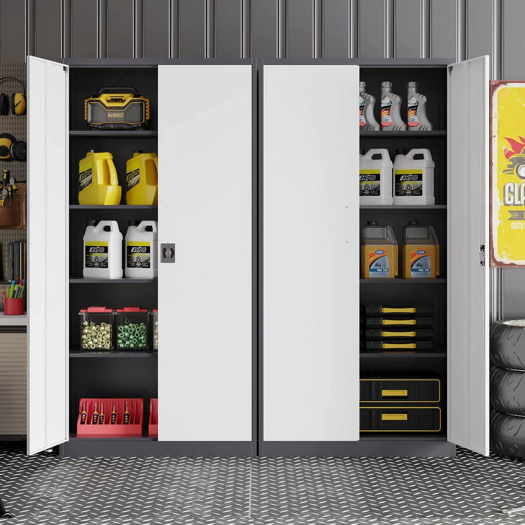 2026 STANI Metal Storage Cabinet with Locking Doors, Garage Lockable Steel Cabinets with 4 Doors and 5 Shelves for Home, Garage, Pantry Workshop Warehouse