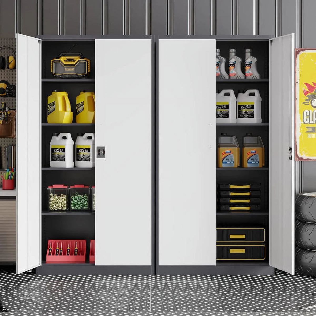 2026 STANI Metal Storage Cabinet with Locking Doors, Garage Lockable Steel Cabinets with 4 Doors and 5 Shelves for Home, Garage, Pantry Workshop Warehouse