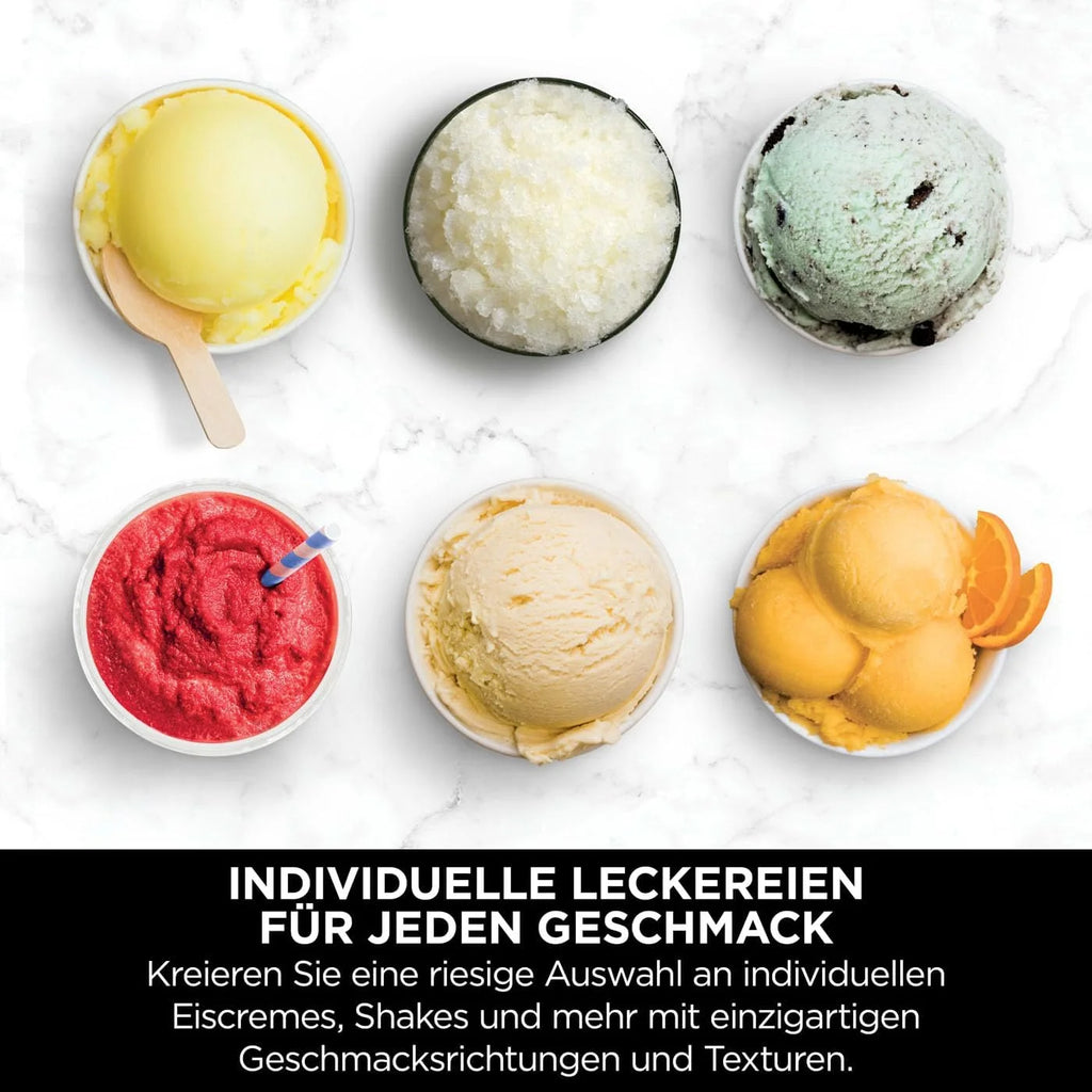 Máquina de helados y bebidas congeladas Ninja CREAMi Deluxe 2026 con 2 vasos, 10 funciones, prepara helados, gelato, sorbetes, yogur helado, batidos, granizados y más, opción de 2 sabores en 1, color plata, NC502EU