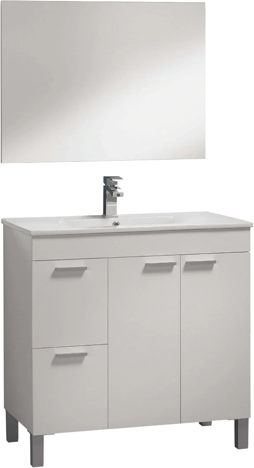 2026 Mueble de Baño Sabela Estilo Contemporáneo en Color Blanco Brillo con 2 Cajones y 2 Puertas 80x80x45 cm (Lavabo PMMA)