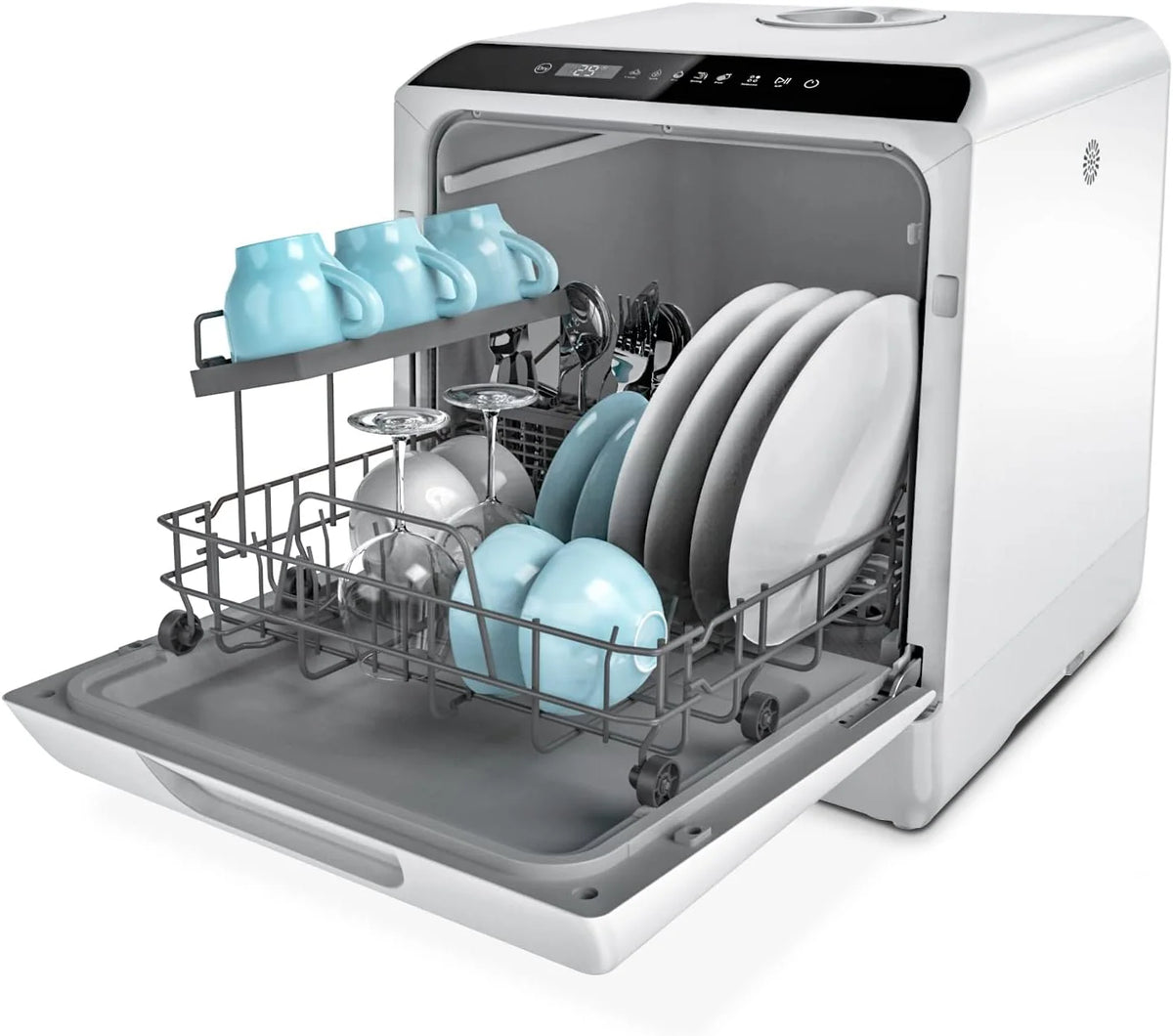 Lavavajillas mini Hermitlux 2026, lavavajillas para 4 juegos de cubiertos, depósito de agua de 5 litros, 6 programas, mini lavavajillas de sobremesa, perfecto para apartamentos, residencias de estudiantes y camping, color blanco.