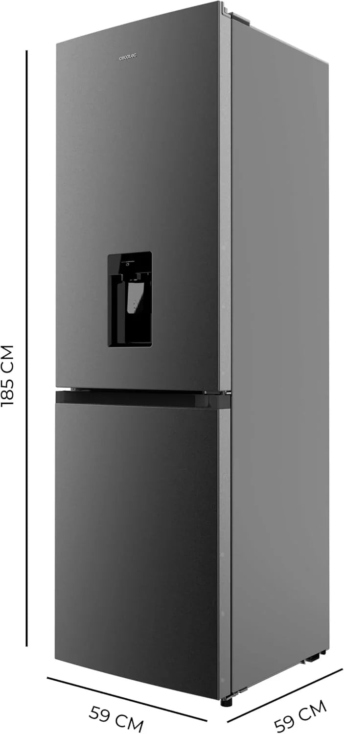 2026 Cecotec Frigorífico Combi 2 Puertas con dispensador de agua Bolero CoolMarket Combi 296 DF WD Dark E. 296L, 60cm de ancho, Funciones FastCooling, FastFreezing y DeFrost, LED interior, Dark Inox
