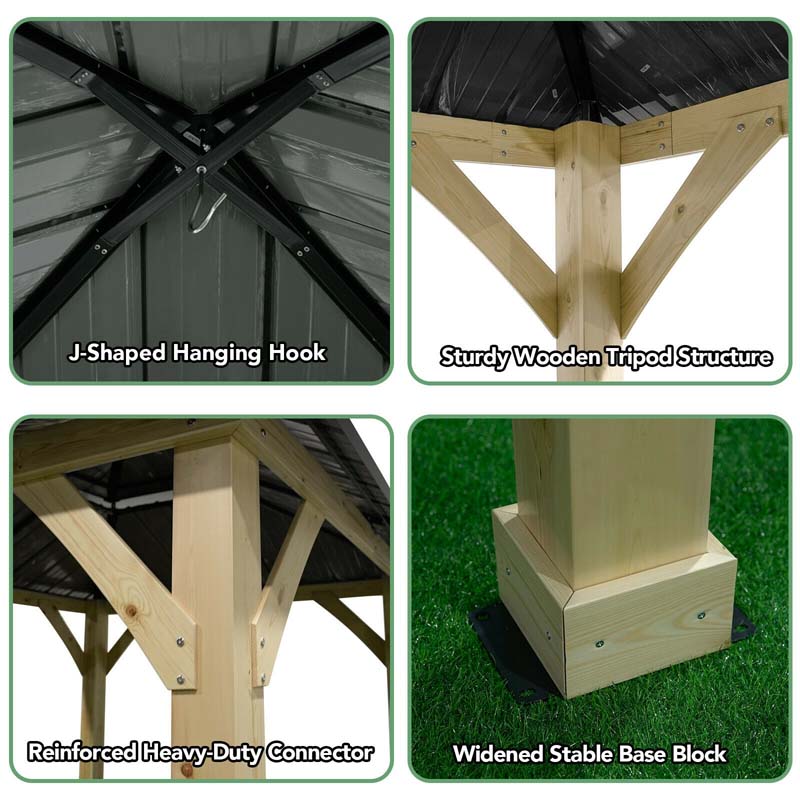 2026 10 X 10 Ft Outdoor Patio Hardtop Gazebo With Wood Frame Amp 2 Tier Metal Roof All Weather Gazebo Pergolas Shelter