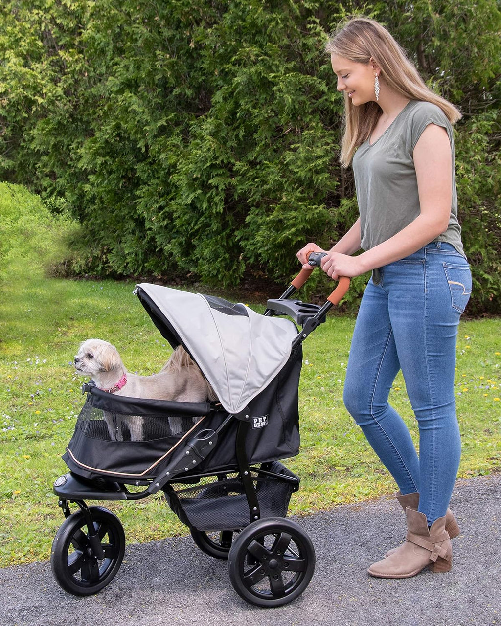 2026 Pet Gear No-Zip AT3 Pet Stroller for Cats/Dogs, Zipperless Entry, Easy One-Hand Fold, Jogging Tires, Removable Liner, Cup Holder + Storage Basket, 1 Model, 2 Colors