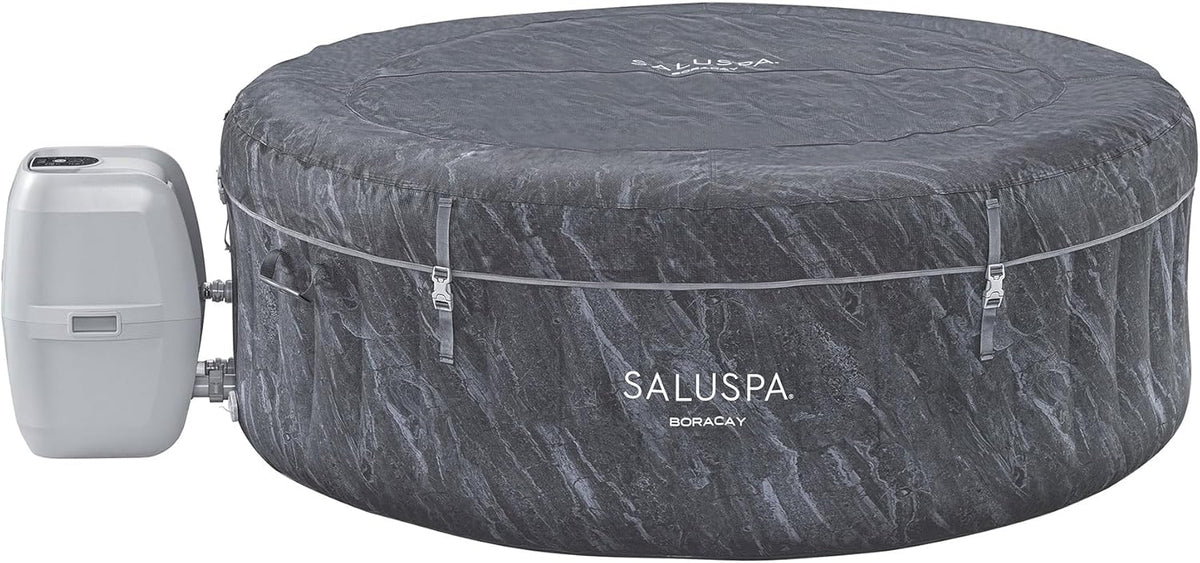 2026 Large Round 2 to 4 Person Inflatable Hot Tub Portable Outdoor Spa with 120 Airjets and Energysense Cover, Grey