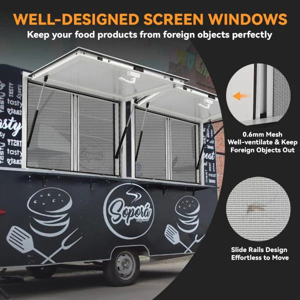 2026 Concession Window 36W X 36H Aluminum Alloy Food Truck Service Window with Sliding Screens & Awning Door, Hydraulic Lift, Locking Mechanism,…
