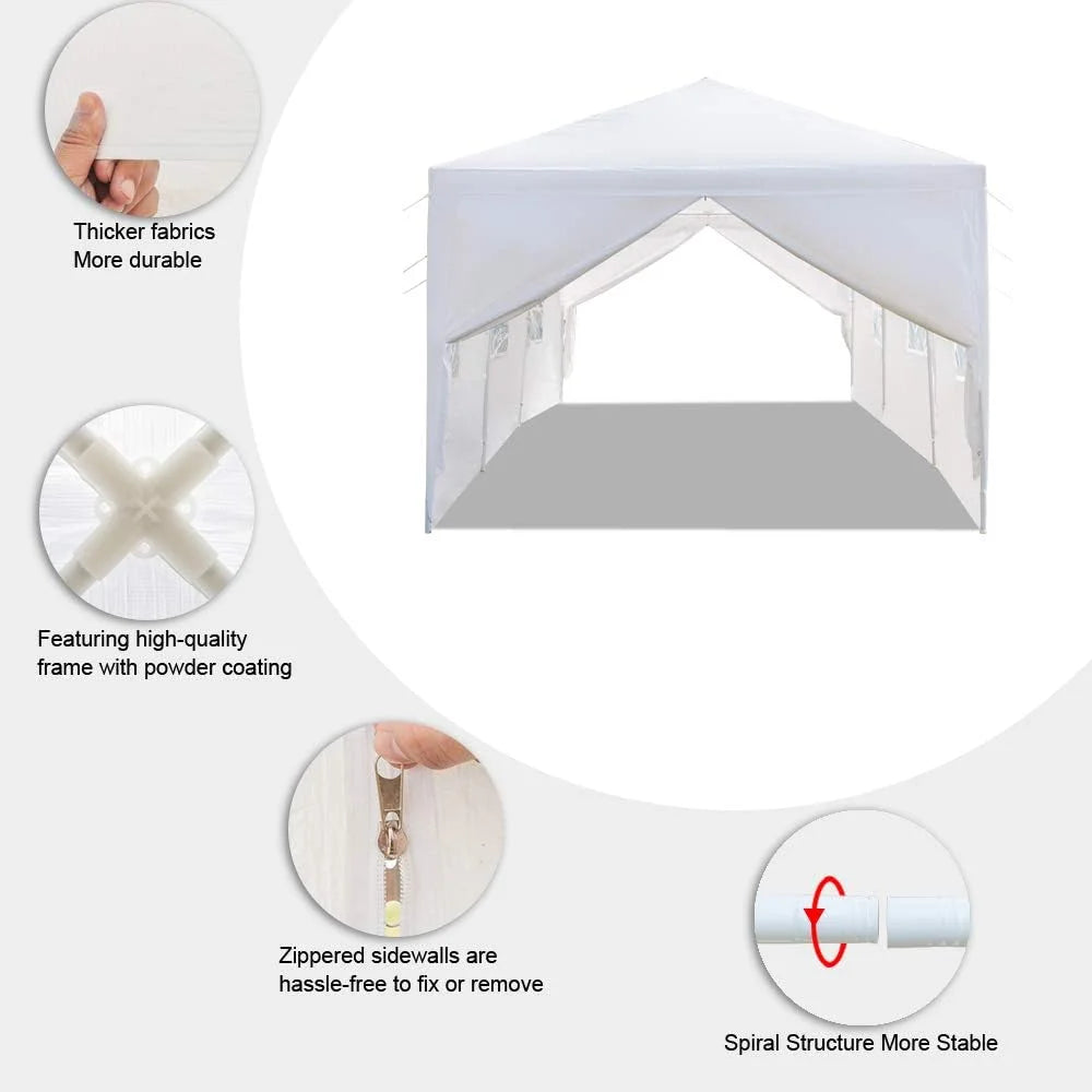 2026 10'x30' Outdoor Patio Wedding Party Tent Heavy Duty Canopy Tent Gazebo, Waterproof UV Protection Tent with Spiral Tubes White(8 Removable Sidewalls 2 Doors)