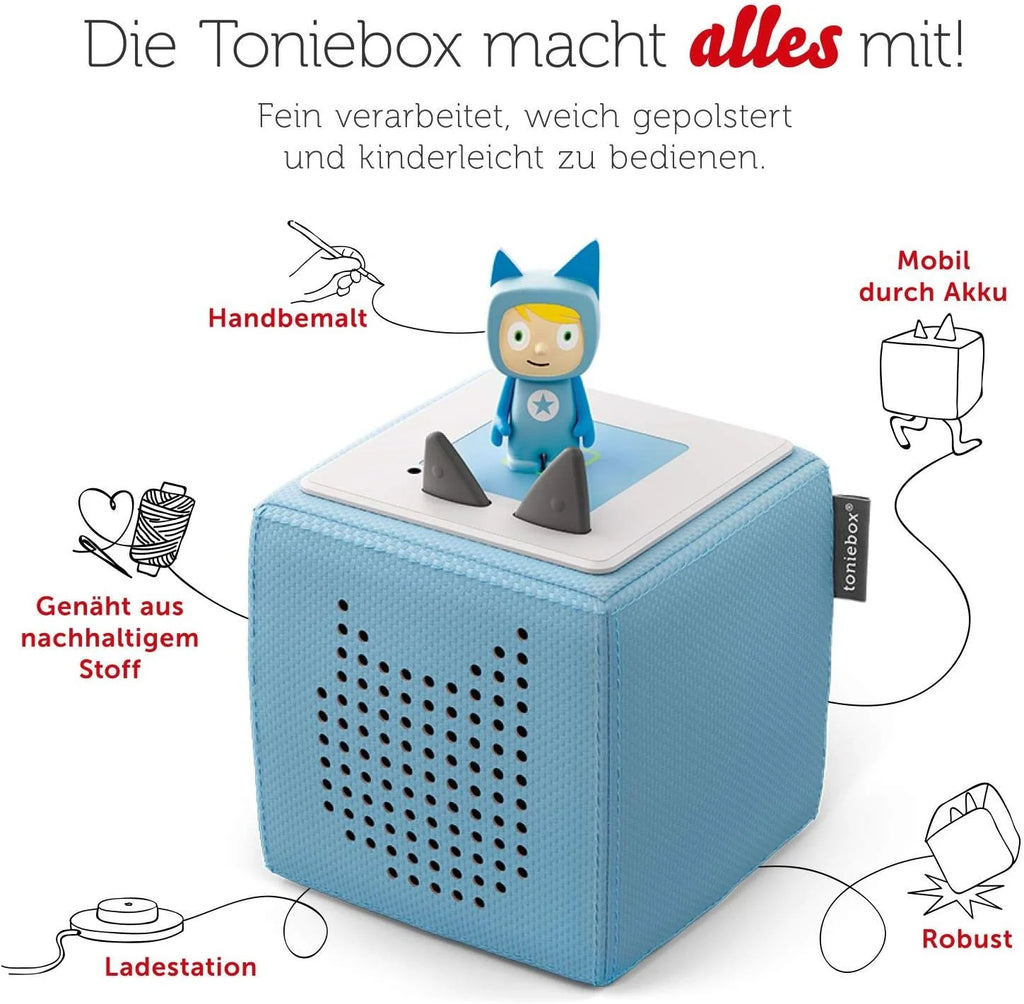 Paquete adicional Toniebox 2026: Set de inicio Toniebox azul con Creative – Tonie + 4 figuras de audio de Disney Animal Heroes, reproductor de audio para audiolibros y canciones, caja de música inalámbrica con reproducción de audio Disney.