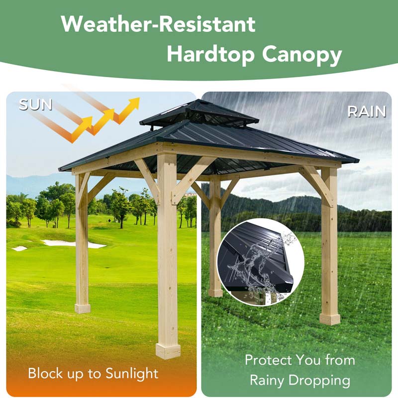 2026 10 X 10 Ft Outdoor Patio Hardtop Gazebo With Wood Frame Amp 2 Tier Metal Roof All Weather Gazebo Pergolas Shelter