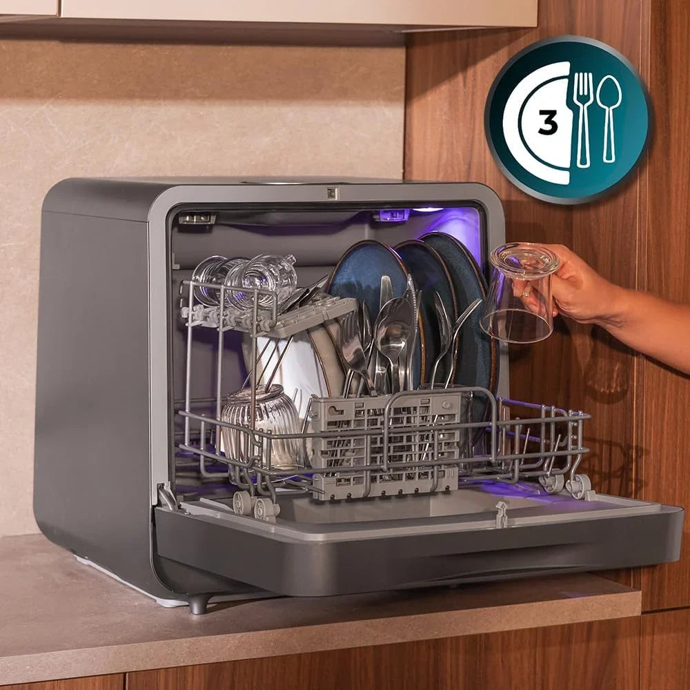 2026 Cecotec Lavavajillas Compacto Libre Instalación Sobremesa Bolero Aguazero 1150 Dark. 3 Cubiertos, Bajo Consumo, 6 Programas, Touch Control Panel, Funciones como Long Storage y Delay Start, Dark Inox