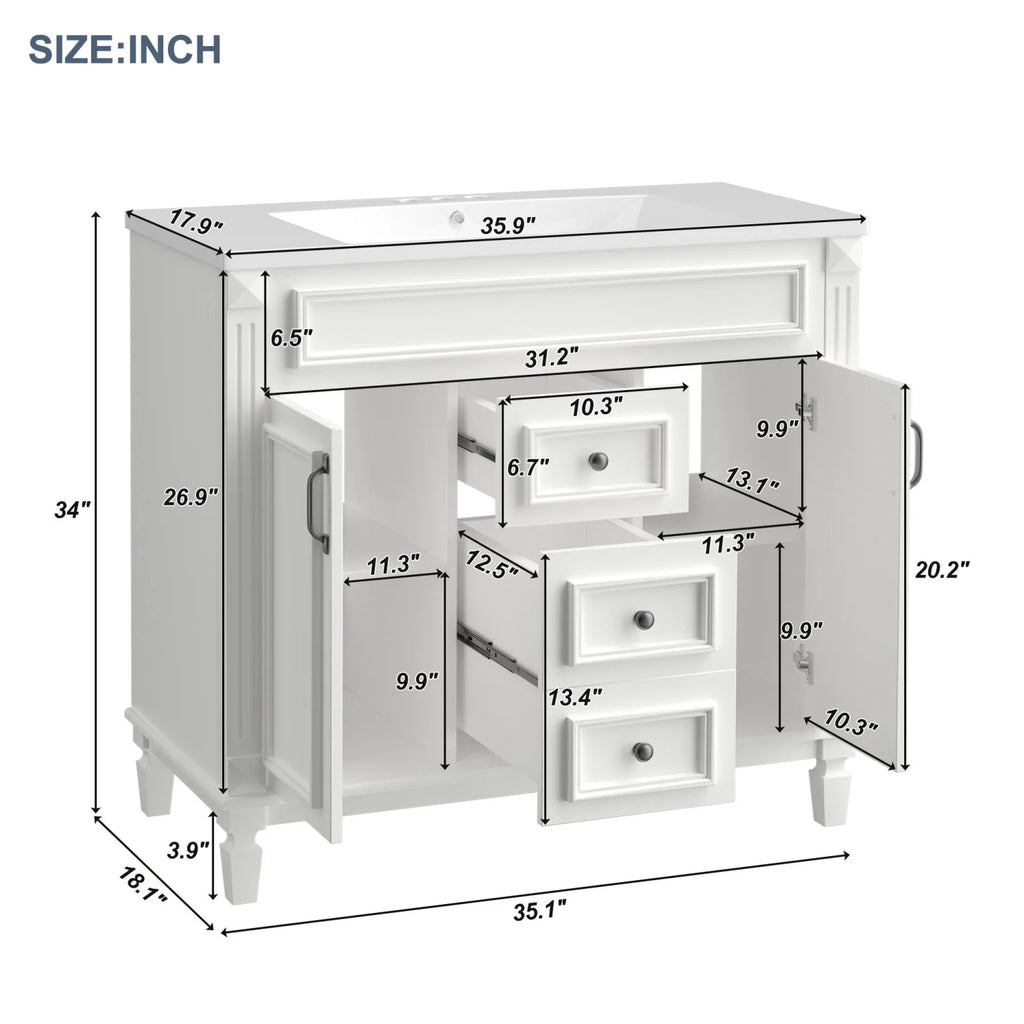 2026 Modern Bathroom Furniture Set, 36" Bathroom Vanity with Top Sink, 35" Wall Mounted Bathroom Storage Cabinet, Mirror Cabinet with 6 Shelves, Storage Cabinet with 2 Doors and 2 Drawers, Grey