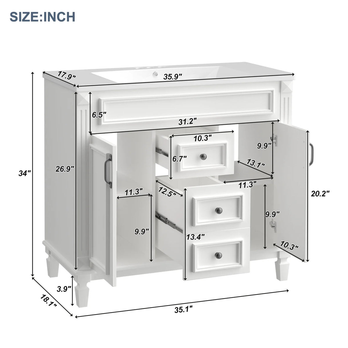 2026 Modern Bathroom Furniture Set, 36" Bathroom Vanity with Top Sink, 35" Wall Mounted Bathroom Storage Cabinet, Mirror Cabinet with 6 Shelves, Storage Cabinet with 2 Doors and 2 Drawers, Grey