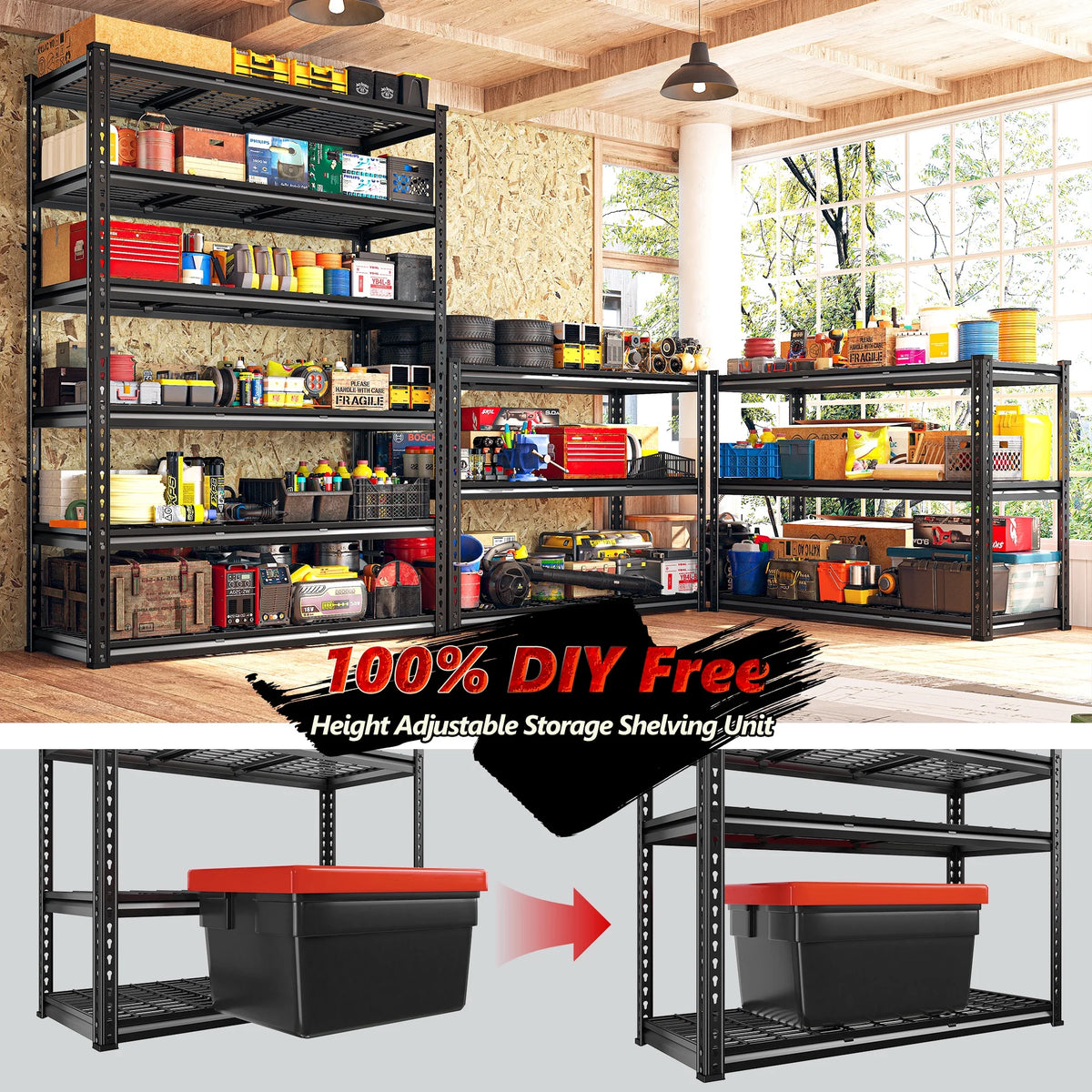 2026 REIBII 48" W Garage Shelving Units 5 Tier Storage Shelves Heavy Duty Adjustable Metal Utility Shelf-72" H x 48" W x 24" D