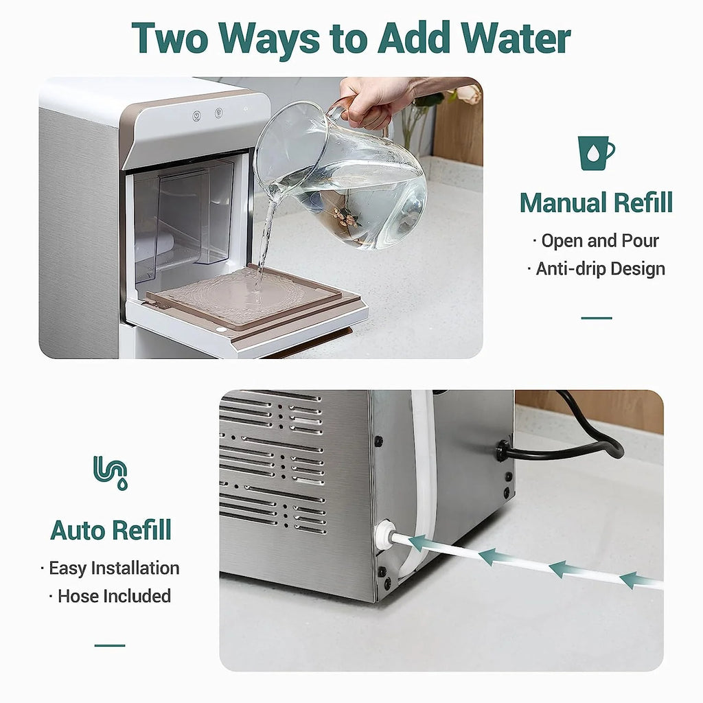 2026 V2.0 Countertop Nugget Ice Maker | Self Cleaning Pellet Ice Maker | Open and Pour Refill | Stainless Steel Housing |