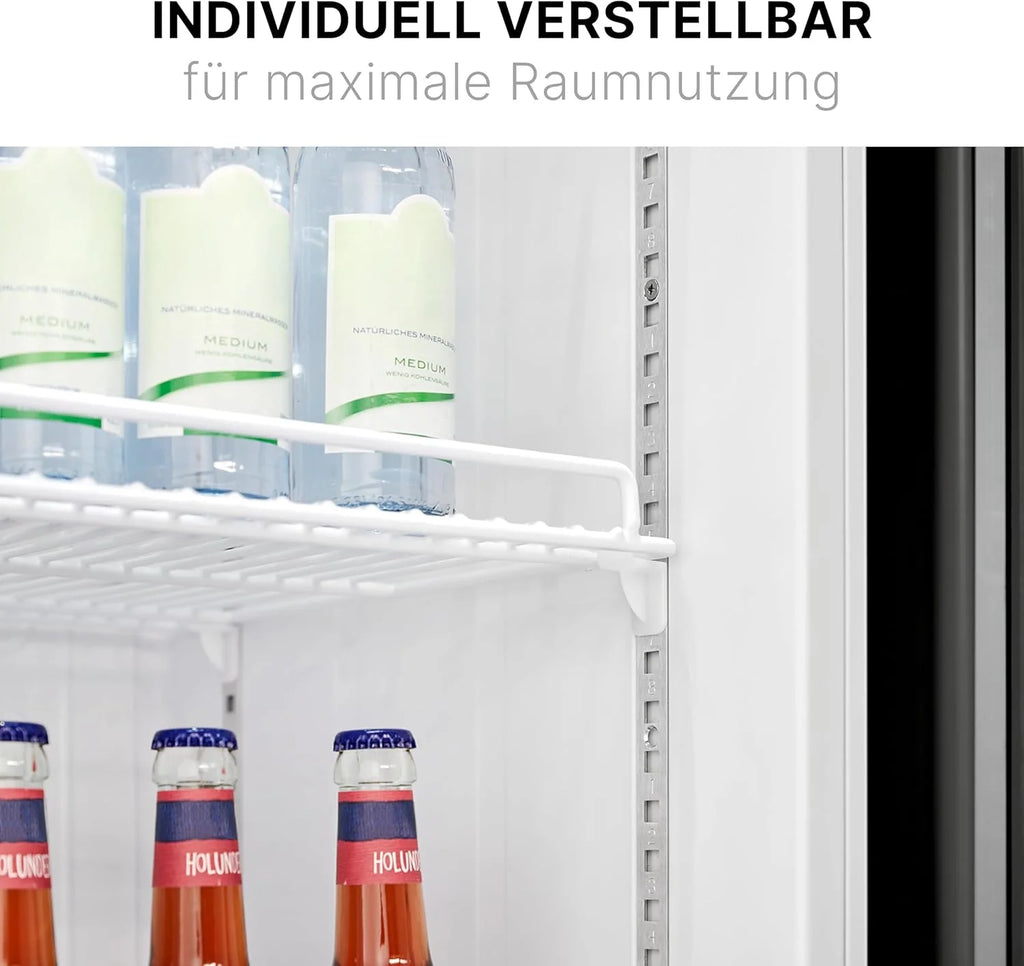 Refrigerador Bomann® 2026 con puerta de vidrio | Enfriador de bebidas con cerradura | 6 estantes ajustables en altura | Capacidad de 30 kg por estante | 347 litros | Refrigerador grande | Enfriador de botellas con luz LED | KSG 7351 Negro