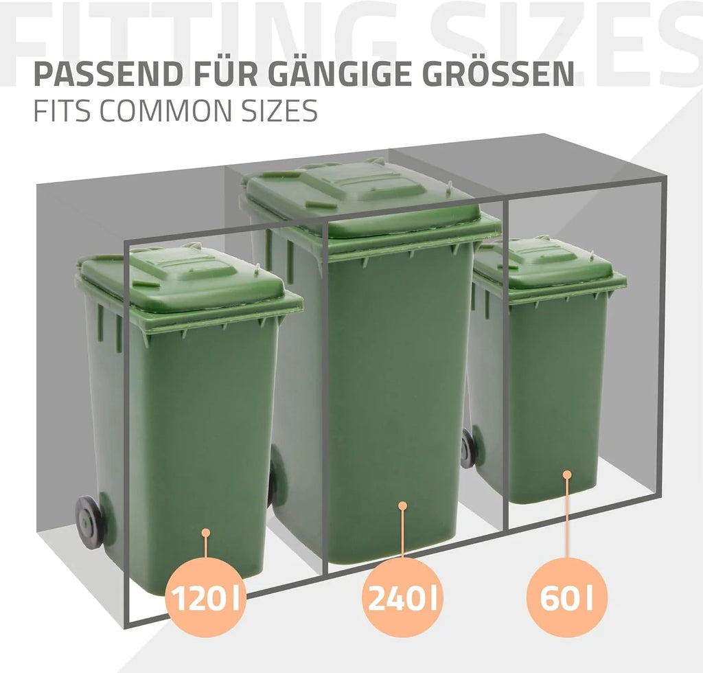 Contenedor de residuos ML – Design 2026 de 3 compartimentos, 240 L, 200 x 80 x 116,3 cm, acabado imitación madera antracita, acero, resistente a la intemperie/con cerradura, caja para contenedores de residuos con tapa abatible/3 puertas, contenedor