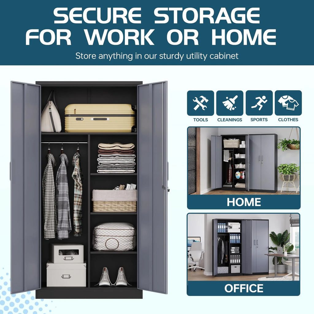 2026 STANI Metal Storage Cabinet with Locking Doors, Garage Lockable Steel Cabinets with 4 Doors and 5 Shelves for Home, Garage, Pantry Workshop Warehouse