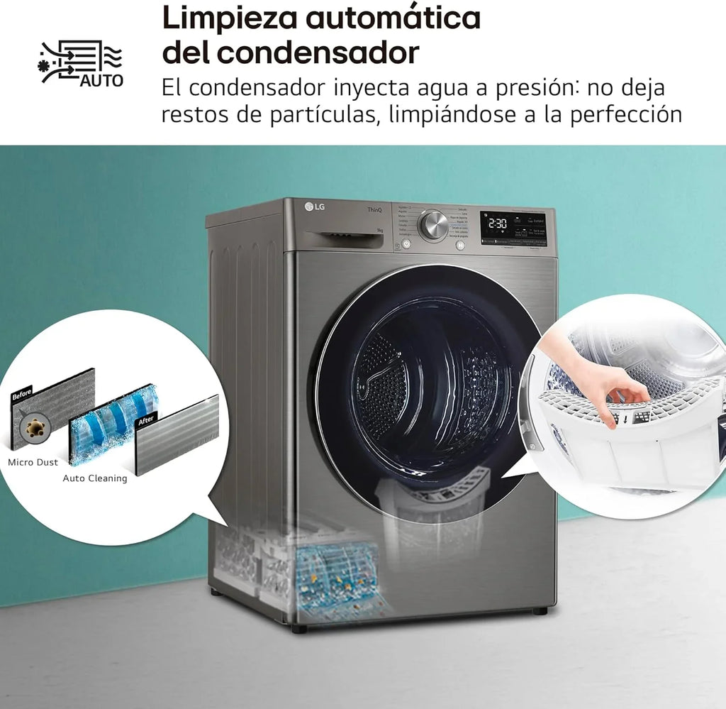 2026 RH90V9PV2N Secadora de Ropa, 9Kg, Bomba de Calor Dual Invert, Carga Frontal, Clasificación C, Sensor de Secado, Serie 900, Inox Antihuellas