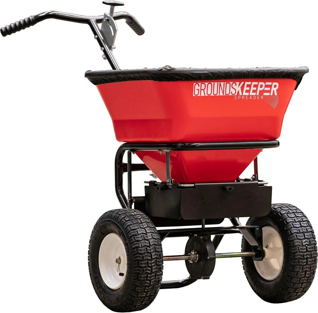 2026 Walk Behind Push Spreader, 100LB Capacity, for Salt, Ice & Snow Melt, Included Grate & Cover with Enclosed Gearbox for Protection