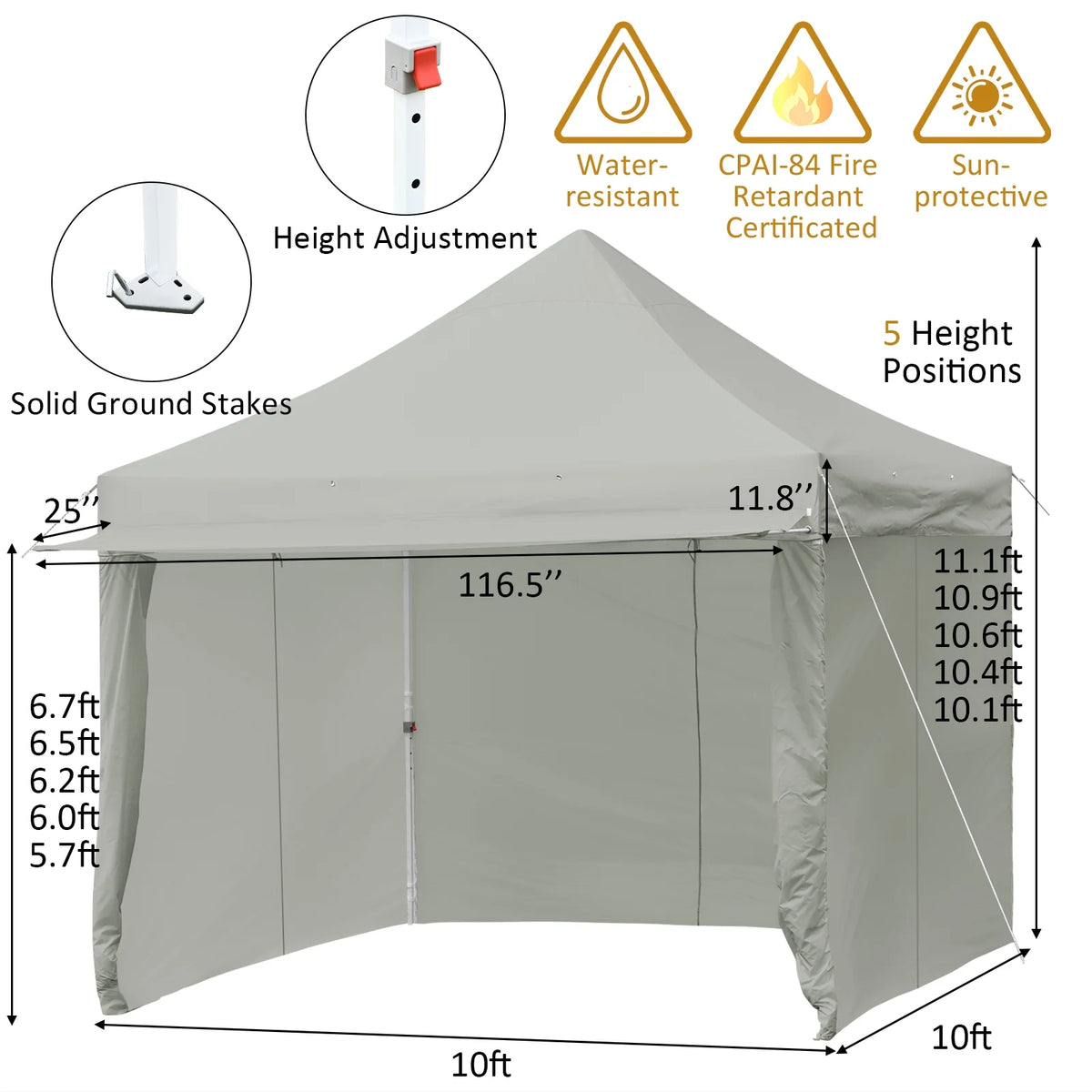 2026 Patiojoy 10x10ft Pop up Tent, 4 Height Adjustment Folding Camping Tent with Awning Blue