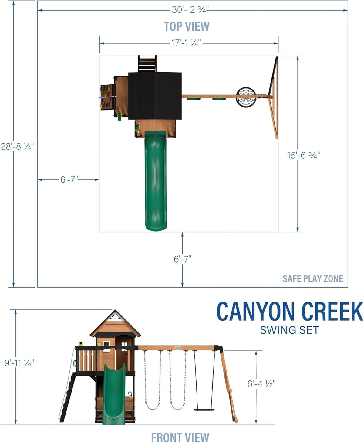 2026 Canyon Creek Cedar Wood Swing Set with Wave Slide, Clubhouse, Play Kitchen, Picnic Area, Belt Swings, Web Swing, Rock Wall, Balconies, Playhouse, Step Ladder, Outdoor Playset