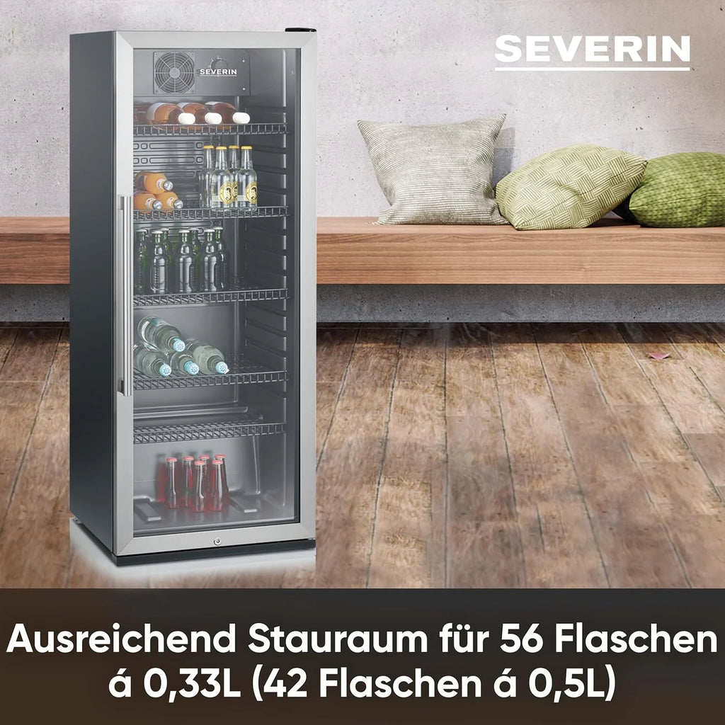 Nevera para botellas SEVERIN 2026, con cerradura integrada e iluminación LED integrada, capacidad neta de 118 L, color negro/plata, FSK 8840