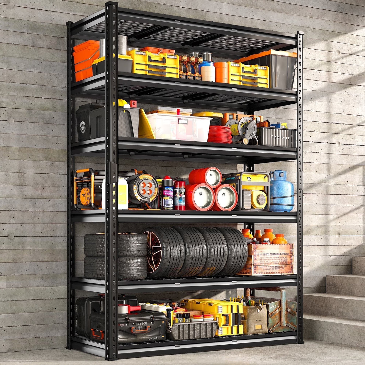 2026 REIBII 48" W Garage Shelving Units 5 Tier Storage Shelves Heavy Duty Adjustable Metal Utility Shelf-72" H x 48" W x 24" D