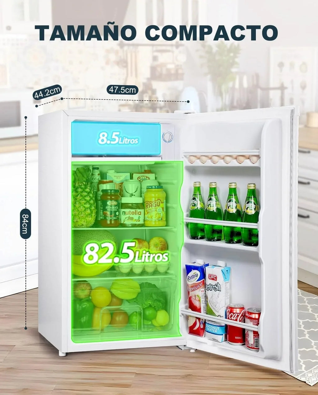 2026 Upstreman Frigorífico con Congelador, Nevera Pequeña 91L Compacta – Mini Frigorífico Blanco, Eficiencia Energética E, Silencioso, Ideal para Dormitorio, Oficina o Cocina Blanco – BR321