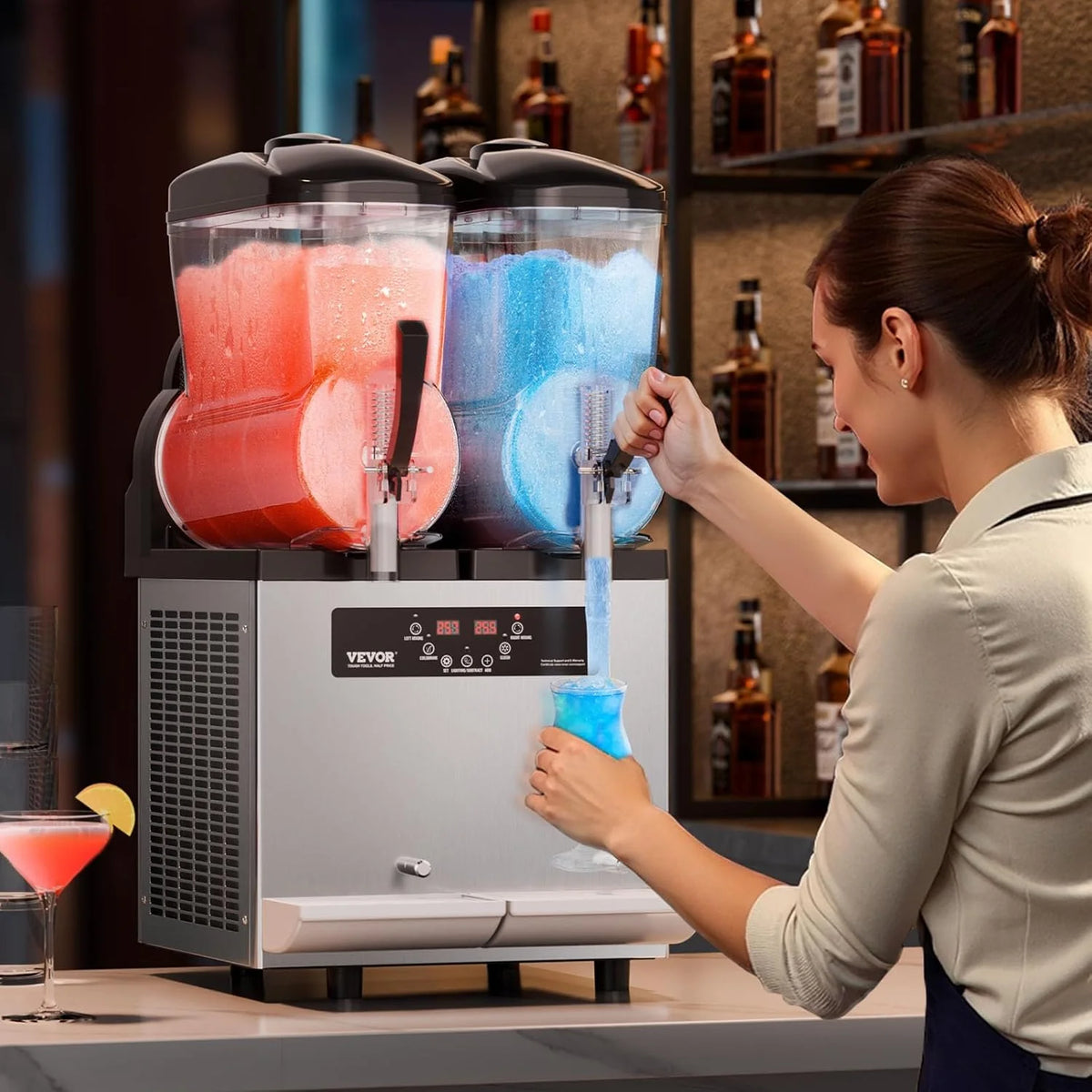 Máquina de granizados comercial VEVOR 2026, 12 L x 2, doble tanque para bebidas congeladas, máquina de granizados de acero inoxidable de 96 vasos con teclado, máquina de helado suave para fiestas, restaurantes, cafeterías y bares.