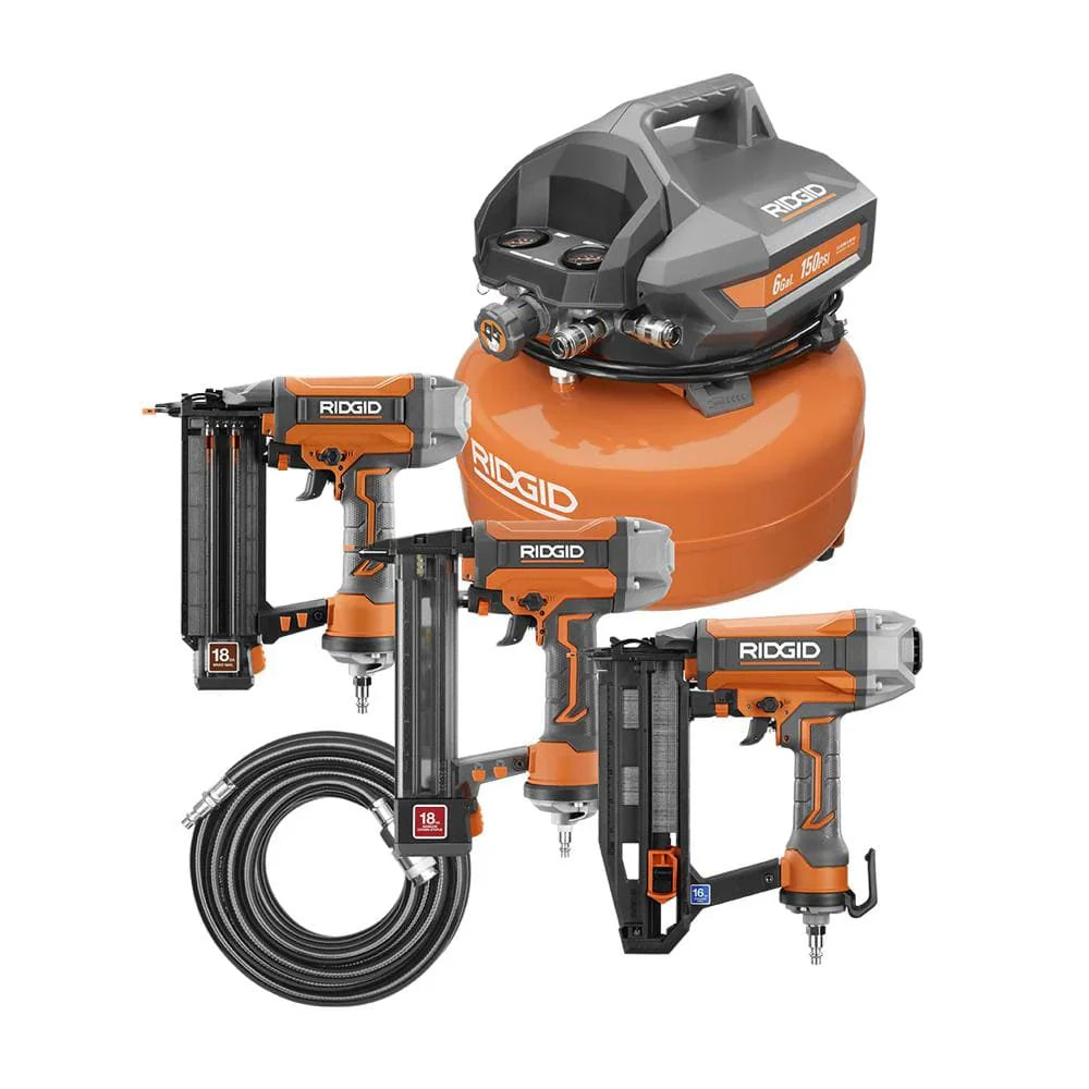 2026 6 Gal. Portable Electric Pancake Air Compressor w/ 18GA Brad Nailer, 16GA Straight Finish Nailer, & 18GA Finish Stapler R69603FK