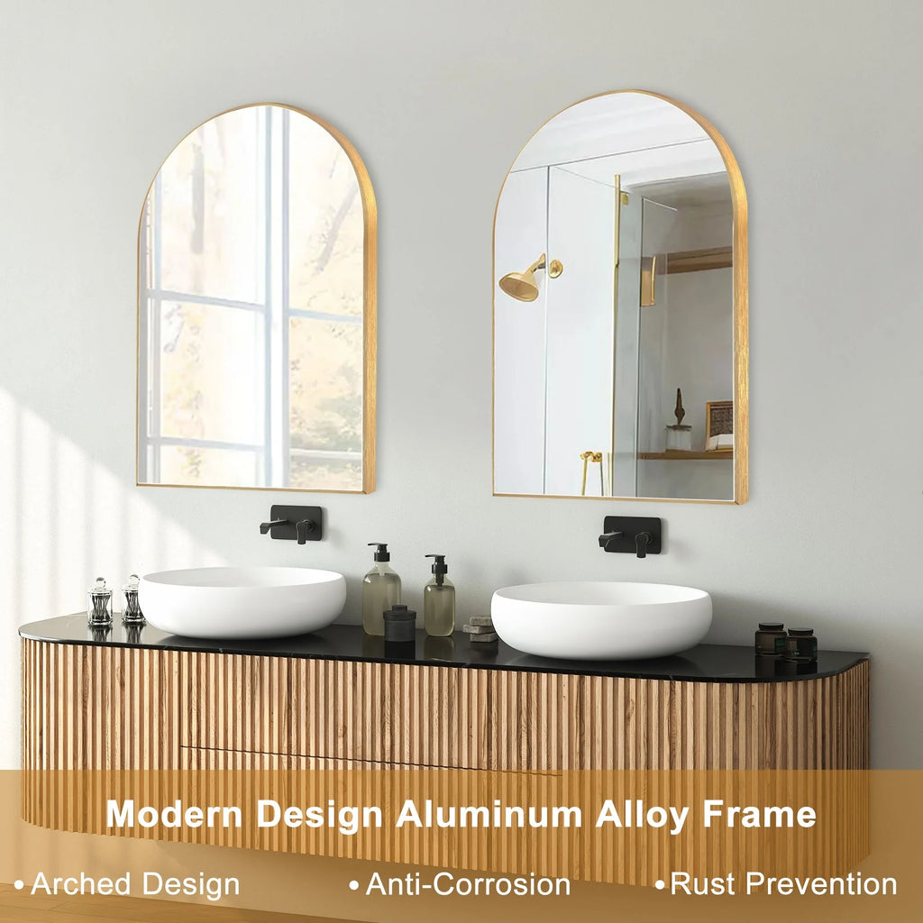 2026 Modern Arch Aluminum Bathroom Wall Mirror, Wall Mounted Vanity Mirror for Bathroom, Bedroom and Home Decor
