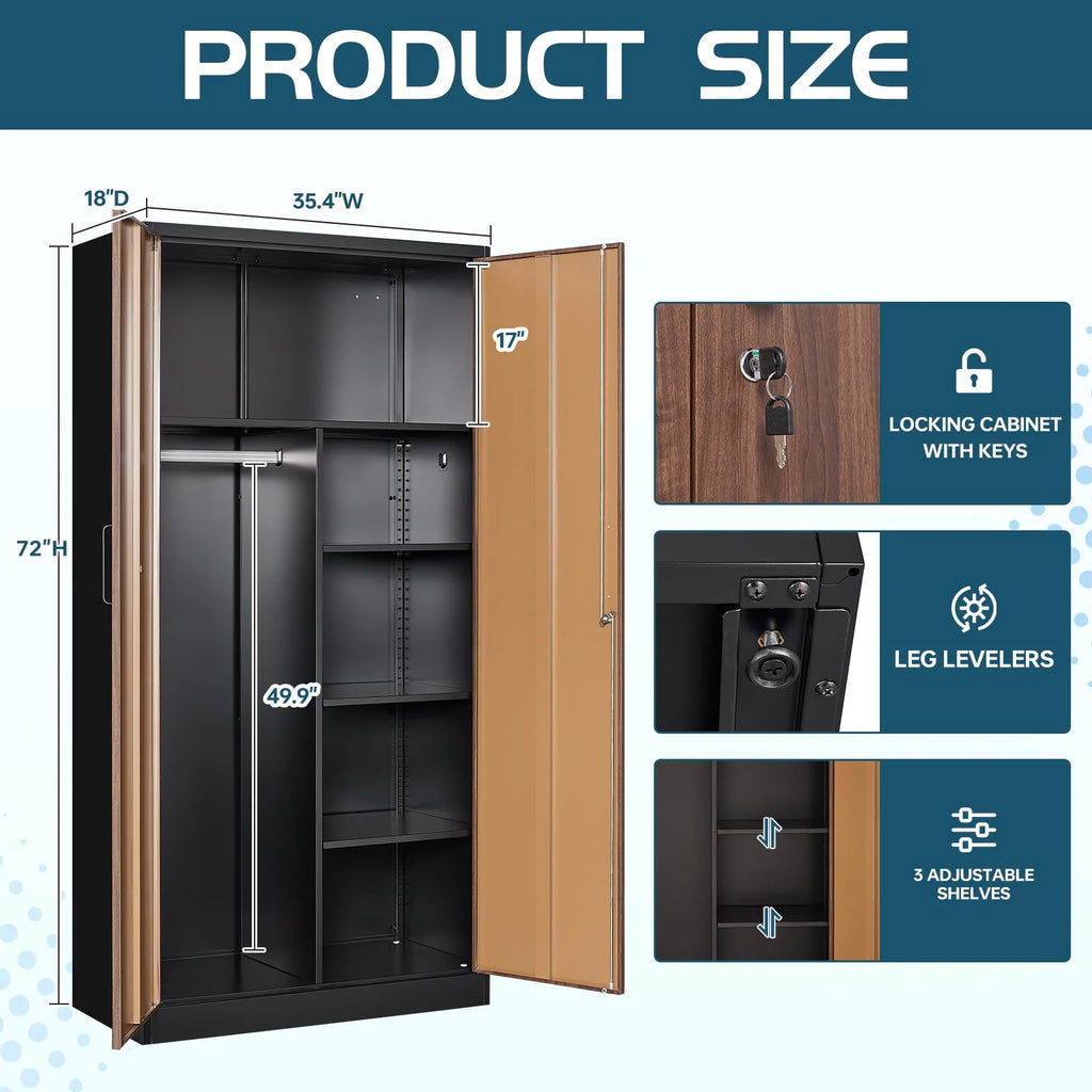 2026 STANI Metal Storage Cabinet with Locking Doors, Garage Lockable Steel Cabinets with 4 Doors and 5 Shelves for Home, Garage, Pantry Workshop Warehouse