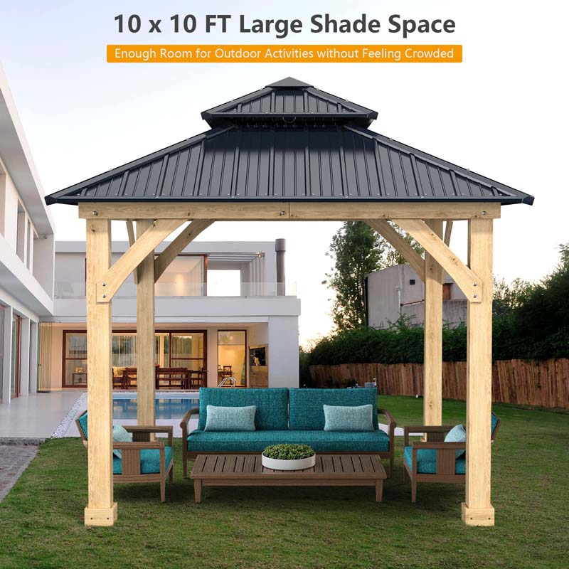 2026 10 X 10 Ft Outdoor Patio Hardtop Gazebo With Wood Frame Amp 2 Tier Metal Roof All Weather Gazebo Pergolas Shelter
