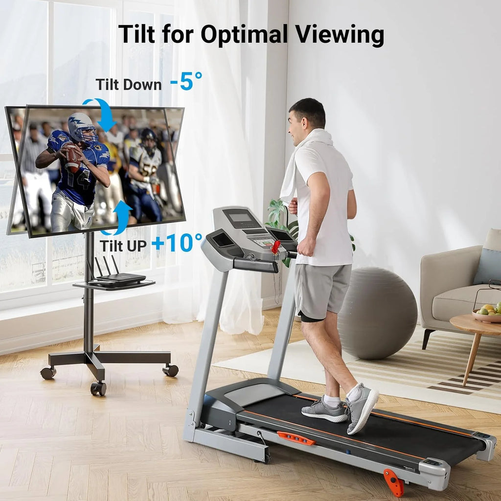 2026 Perlesmith Mobile TV Stand for 23 60 Inch Lcd LED Flat Curved Panel Screen Tvs Tilt TV Cart Holds Up to 88LBS Portable Stand with Laptop She